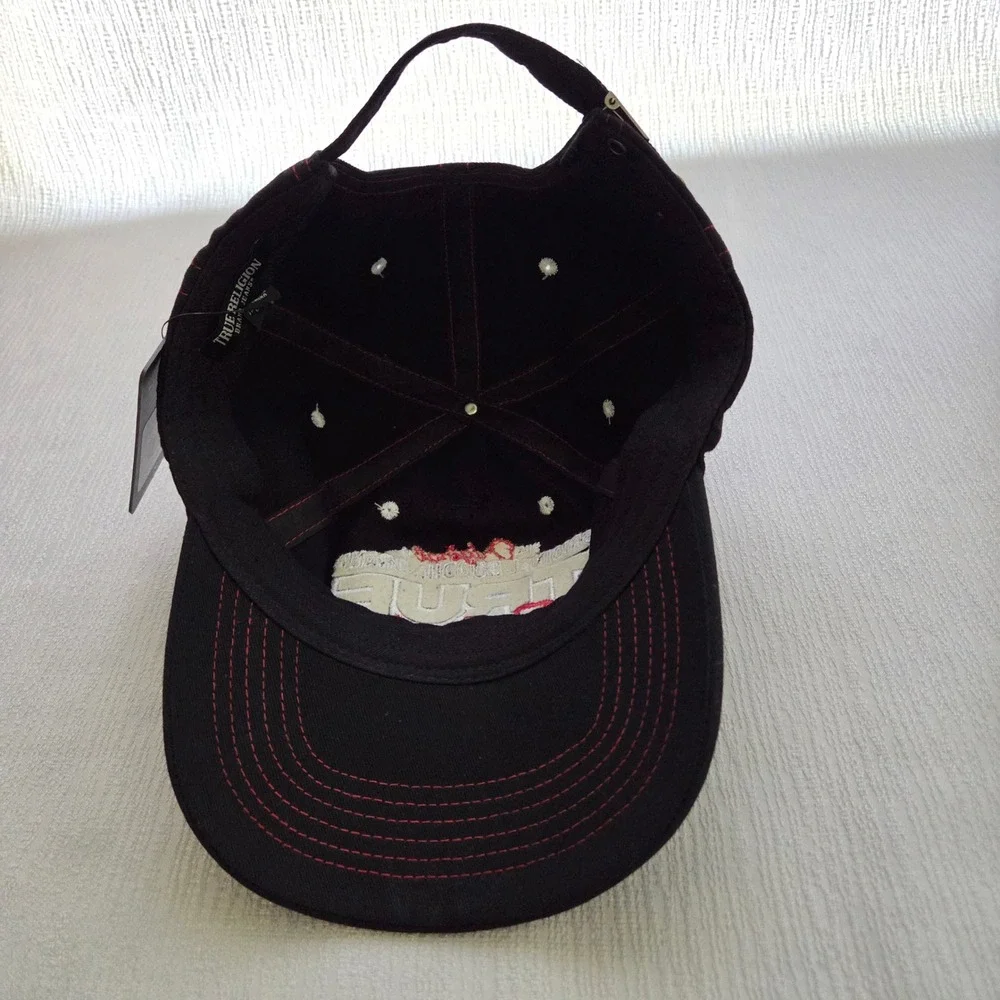 NEW True Religion Baseball Cap‎ Hat Black Red Stitching Original Buddha Brand OS